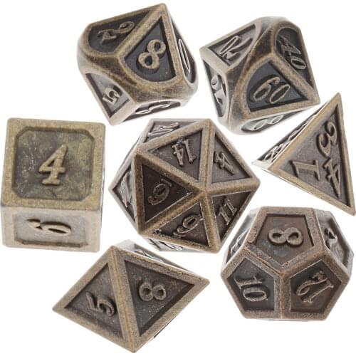 7pcs Solid Metal Polyhedral Dices Set D4, D6, D8, D10, D10, D12 & D20 Table Games Polyhedral Dice