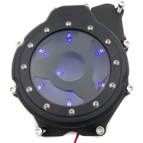 Aftermarket free shipping parts For Motorcycle Yamaha YZF-R6 2006-2013 Black left side Bule LED Engine Stator cover see through