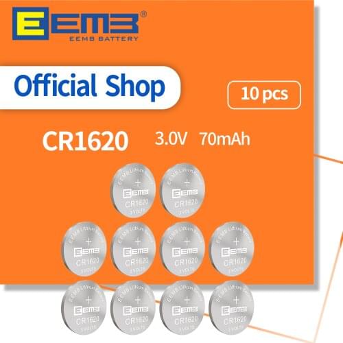 EEMB 10PCS CR1620 Button Battery 3V 70mAh Lithium Battery Non-Rechargeable Coin Cell Batteries for Tablets Watch Calculator