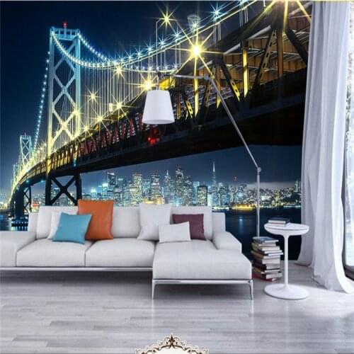 Beibehang wall murals wall stickers bridge city night lights night background wall papel de parede wallpaper for walls 3 d
