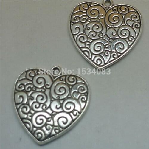 Free shipping 5pcs 30*30mm heart charms pendant diy retro jewelry accessories zinc alloy antique silver