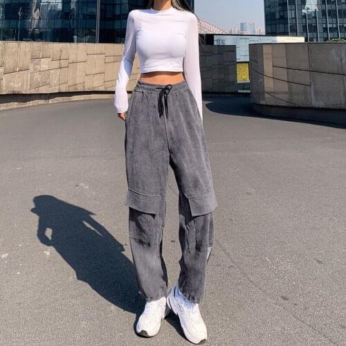 2021 Spring Women Winter Pants Corduroy Sweatpants Cargo Pants Pocket Harem Jogger Vintage Color Block Hip Hop Harajuku Trousers