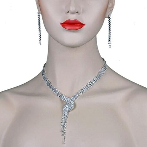 Chran Elegant Silver Plated Sparkling Rhinestone Wedding Jewelry Set for Women Simple Necklace Jewelry