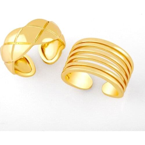 EYIKA Fashion Punk Copper Metal Multilayer Line Chunky Open Rings Cross Grid Rhombus Pattern Geometric Ring Minimalist Jewelry