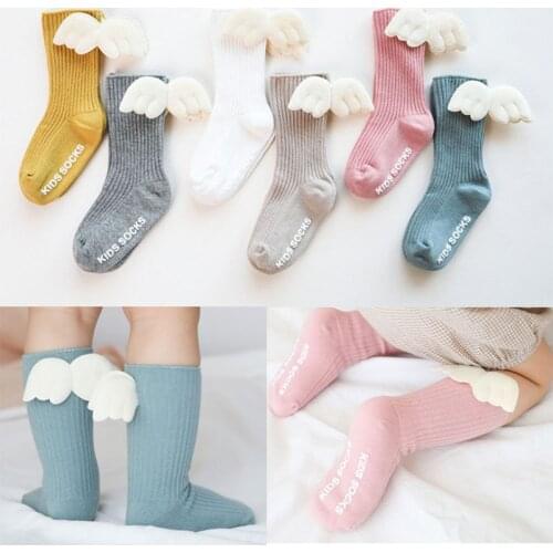 Baby Girls Knee High Socks Angel wing Summer Autumn Cotton Socks Solid Candy Color Kids Toddler Short Socks For Children