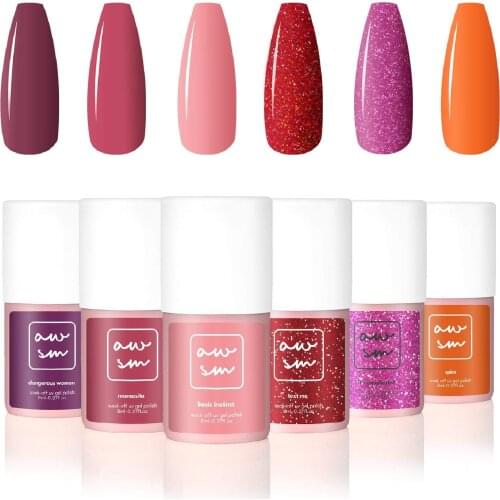 Messy & In Love 6 Color Gel Polish Set AwsmColor Nail Gel Polish Kit Glitter Nail Polish For Valentines Day Nail Art