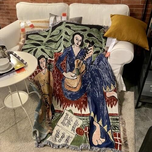 Artistic Oil Painting Style Matisse Guitar Woman Tapestry Leisure Blanket Sofa Blanket Blanket Wild Grass Carpet