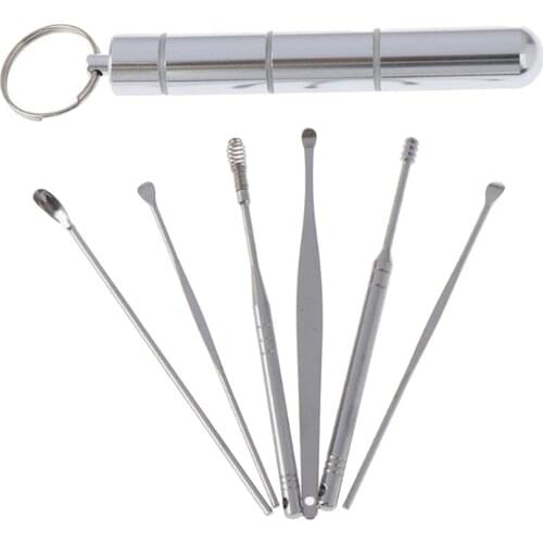 6Pcs/set Ear Wax Pickers Stainless Steel Earpick Wax Remover Curette Ear Pick Cleaner Ear Cleaner Spoon Ear Clean Tools