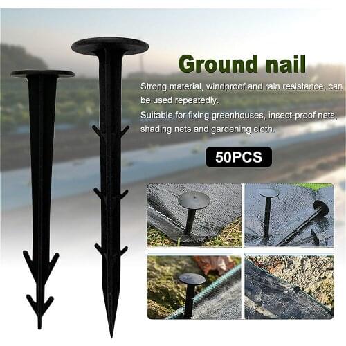 50pcs Outdoor Film Fixed Ground Nail Pegs Ground Nail Film Fixed Garden Pegs Pp Outdoor Mulch Shading Black Reusable Wholesale