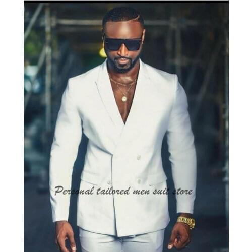 White Double Breasted Peak Lapel Slim Fit Men Suits Tuxedos Vintage Retro Terno Masculino Prom Costume Homme Blazer 2 Pieces