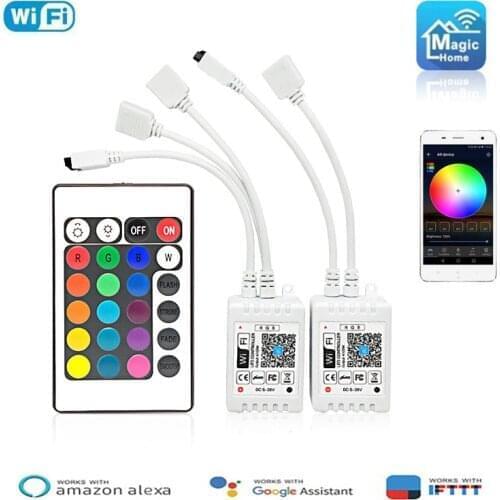 Magic Home 5-24V Wifi LED RGB Controller With IR 24Key Remote Control 2 way output LED Strip Lights APP Smart Lamps Bulbs