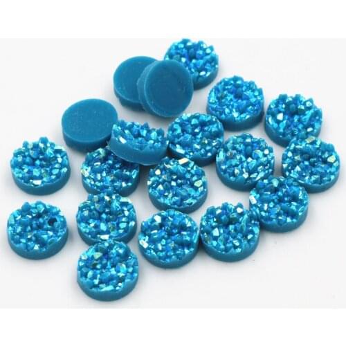 Fashion 8mm 10mm 12mm 40pcs lake Blue AB Colors Natural ore Style Flat back Resin Cabochons For Bracelet Earrings accessories