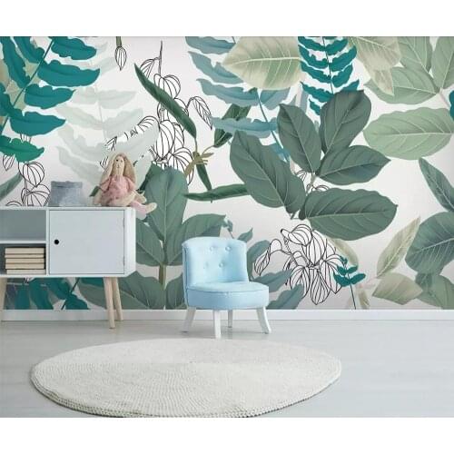 Custom mural wallpaper 3D Nordic simple small fresh green leaves watercolor floral style background wall
