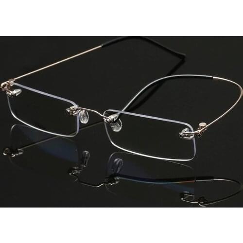 Fashion Rimmless Reading Glasses Flexible Alloy Frameless Eyeglassses With Case Retro Square Frame Glasses For Men Diopter+3.5+4