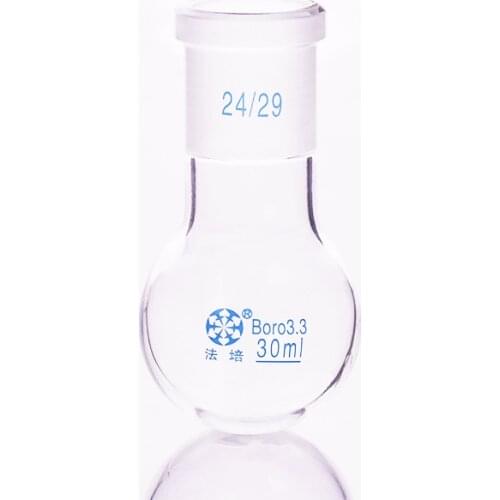 Single standard mouth round-bottomed flask,Capacity 30ml and joint 24/29,Single neck round flask