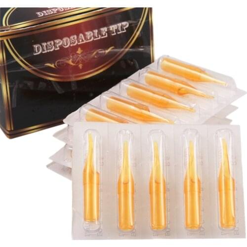 Wholesale One box of 150PCS Round/Magnum Size Disposable Pre-sterilized Gold Shark Yellow Tattoo Tip Nozzle Supply