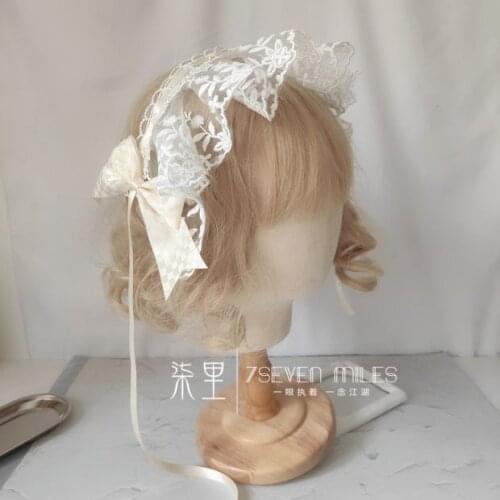 Original Handmade Headdress Lolita White Lace Trim Bowknot Headband Daily All-match Maid Hair Accessories Loli Dress Ornaments