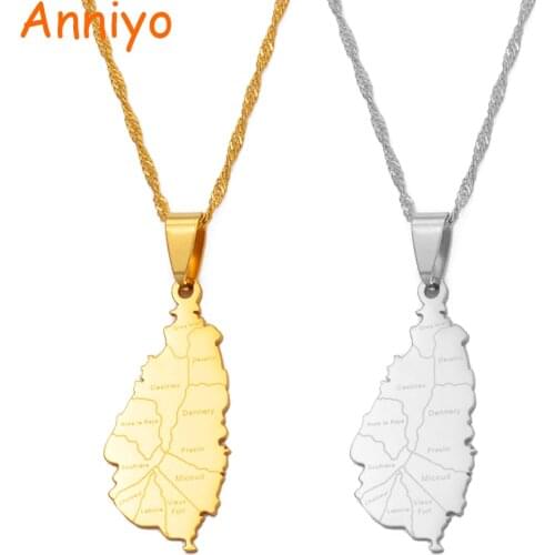 Anniyo Saint Lucia Map City Necklace for Women Girl Gold Color Jewelry St. Lucia Cities Pendant Chains Jewellery #120521