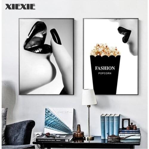 Sexy Lady Canvas Painting Vogue Pop Wall Art Black and White Woman Lip Posters Pictures Print for Living Room Home Decor