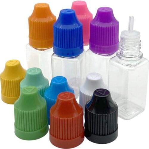 Empty Square 10ml Plastic Bottle With Childproof Cap For Eye Drop E Liquid Clear PET Dropper Vial 200pcs