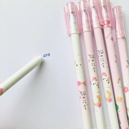 2X Sakura and Cat Erasable Gel Pen Rollerball Pen Kids Writing Pen Blue ink 0.5mm