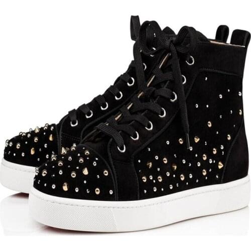 SHOOEGLE New Style Men Casual Shoes Gold Rivets Embellished Sneakers Lace-up High Tops Shoes Fashion Flats Rubber Sole Sneaker