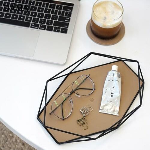 Nordic Modern Hexagon Storage Trays Decorative Metal Iron Frame Craft Cake Dessert Display Plates Jewelry Cosmetic Decor Tray