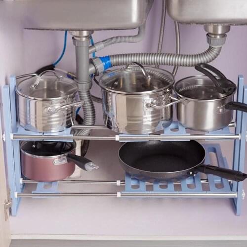 Stainless steel telescopic dish rack storage rack under the sink pot rack kitchen utensils shelf kitchenware storage rack