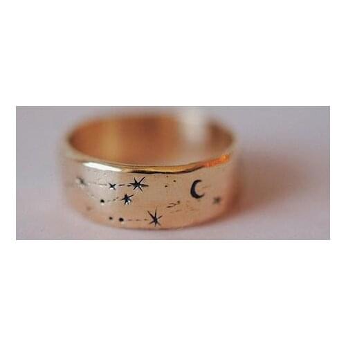 STAR AND MOON THEMED UNİSEX WEDDING RING RING