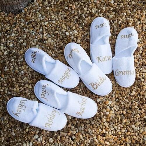 Personalized name glitter wedding bridesmaid bride spa slippers Matron of honor Flower Girl Hen Bachelorette party favors gifts