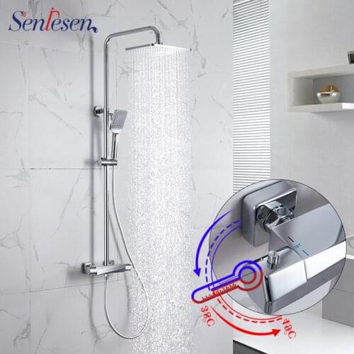 Senlesen Thermostatic Shower Faucet Chrome 8 inch Shower Head Hand Shower Water Tap Para Bathroom Shower Bath Black