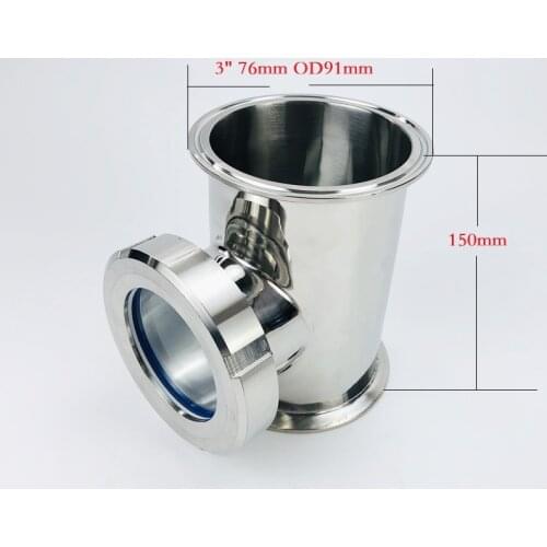 Free Shipping 3" Sight Glass Union Tri-Clamp Tee3"*3"*2"Distillation Lens Column For HomeBrewing Stainless Steel304 Length 150mm