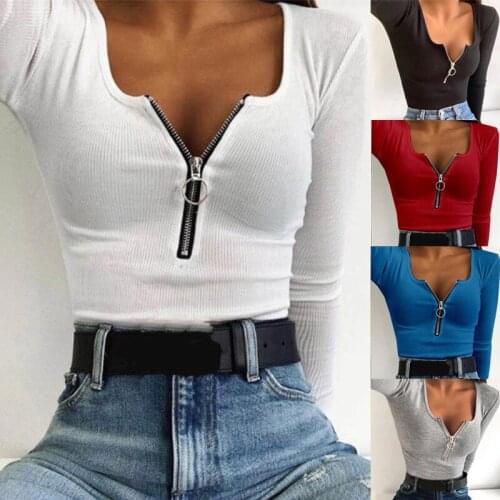 Women Spring Autumn Knit Top Female Fashion Sexy Casual Solid Color Collar Zipper Long-Sleeved Stretch O-Neck Tight Top S-5XL