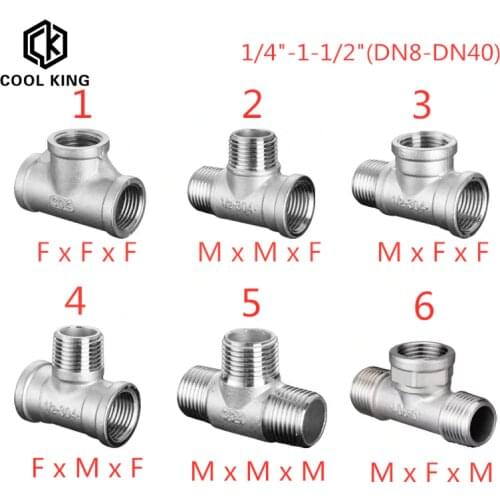 DN8/DN15/DN40 male+male+Female Threaded 3 Way Tee T Pipe Fitting 1/4" 1/2" 3/4" 1" 1-1/4" 1-1/2"BSP Threaded 304 Stainless Steel