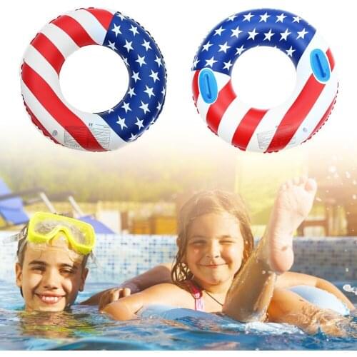 Thicken Summer Swimming Ring Inflatable Beach Toys PVC American Flag Swimming Ring Lifebuoy Pool Water Floating Toys