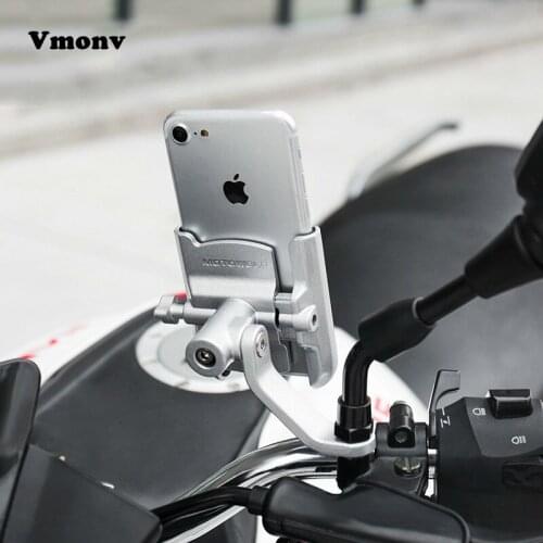 Vmonv Aluminium Motorcycle Charging Handlebar Mobile Phone Holder For iPhone X Universal Rearview Mirror USB Charger Stand Mount