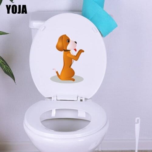 YOJA 15.8*22.6CM Sitting Dog Home Wall Decor Cartoon Toilet Sticker Decal T3-0585