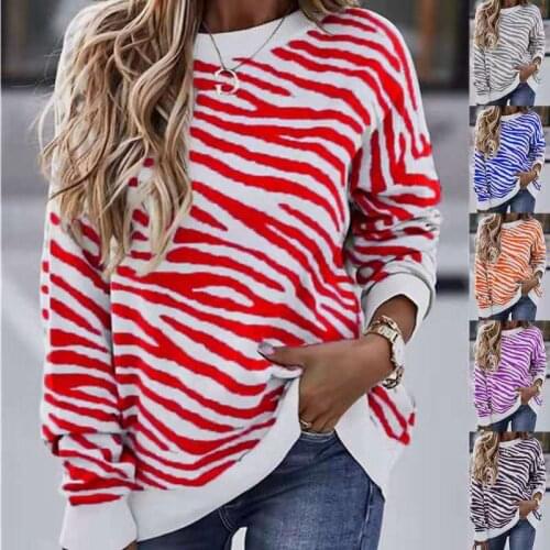 T Shirt Women 2021 Spring Autumn Period New womens Hot Style Irregular Stripe Printed Loose long-sleeved T-shirt MYJ129