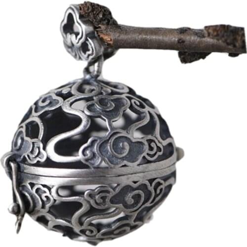 S925 pure silver vintage fashion auspicious cloud carve ball sachet silver jewelry female pendant gawu box pendant for woman