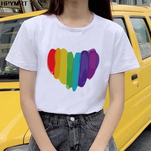 Seeyoushy Colorful Heart Printed Valentines Day Woman Tshirts Casual Harajuku Tops for Women Ladies Short Sleeve Camisetas Mujer