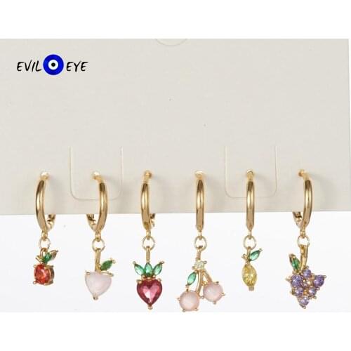 EVIL EYE 925 Sterling Silver Hanging Colorful Fruit Drop Earrings Gold Color Dangle Earrings for Women Girls Fine Jewelry ES16
