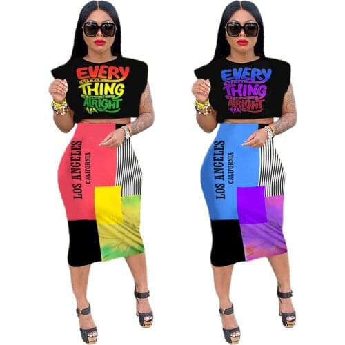 2021 Summer Women Sets Dresses Letter Print Crop Tops+Skirts Suits Sexy Two Piece Set Night Club Party Tracksuits Street