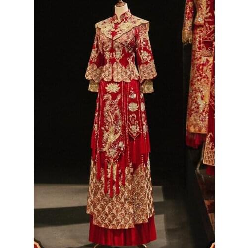 Embroidery Phoenix Man&Woman Red Cheongsam dress New Chinese style Wedding cheongsam Spring