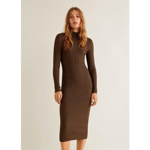 Summer New Personality Fashion Leisure Commuting Womens Wear Brown High-Land Long-Sleeved Dress