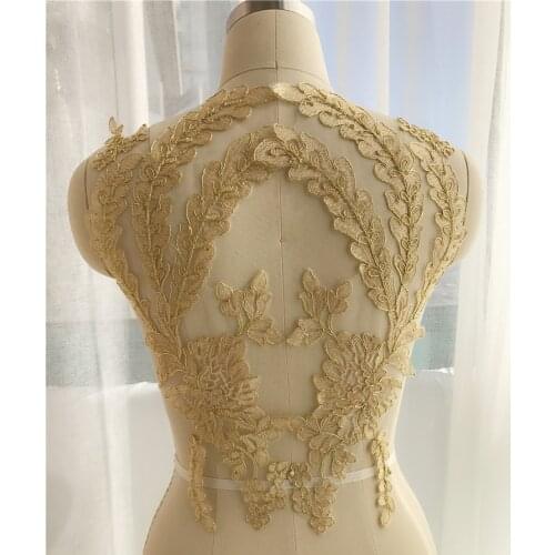 Gold flower floral embroidered applique patch for wedding evening dress garment decorative fabric applique sew on patches motif