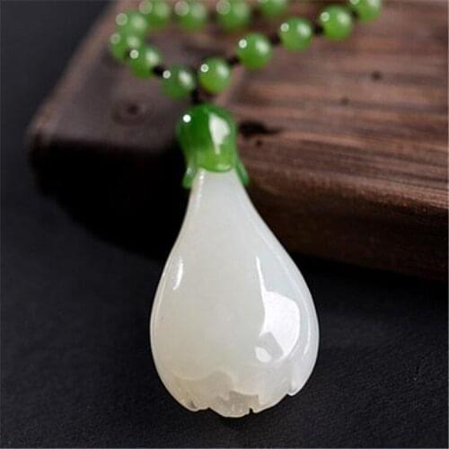 100% NATURAL AUTHENTIC HETIAN JADE SAPPHIRE PENDANT WHITE JADE LOTUS ORCHID PENDANT NECKLACES PENDANTS WOMEN JADE JEWELRY