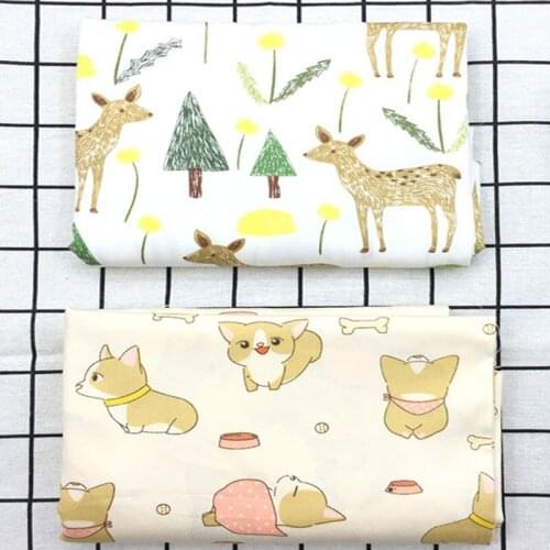 100x160cm Cute Cartoon Christmas Deer and Cute Dog Printed Cotton Fabric Animal Fabric For DIY Sewing Bedding Clothing Quilt