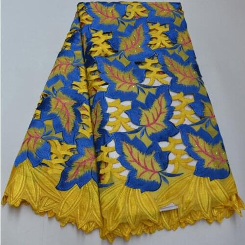 5yards/pc) High quality yellow African cotton lace wonderful Swiss hand cut big voile lace fabric with embroidery CLP472