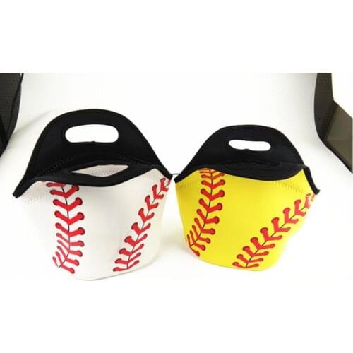 50pcs/lot Neoprene White Base-ball Food Bag Yellow Softball Lunch Tote Bag Cooler Bag Team Accessories Food Carrier SN2738
