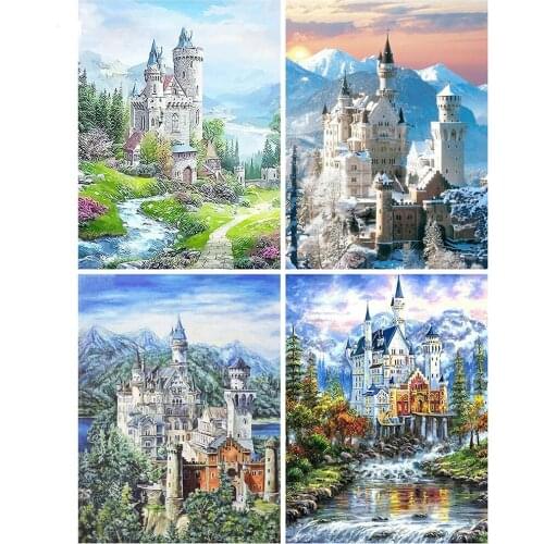 5D DIY Diamond Painting Castle Landscape Full Square/Round Diamond Embroidery Cross Stitch Kits Mosaic Needlework Home Decor